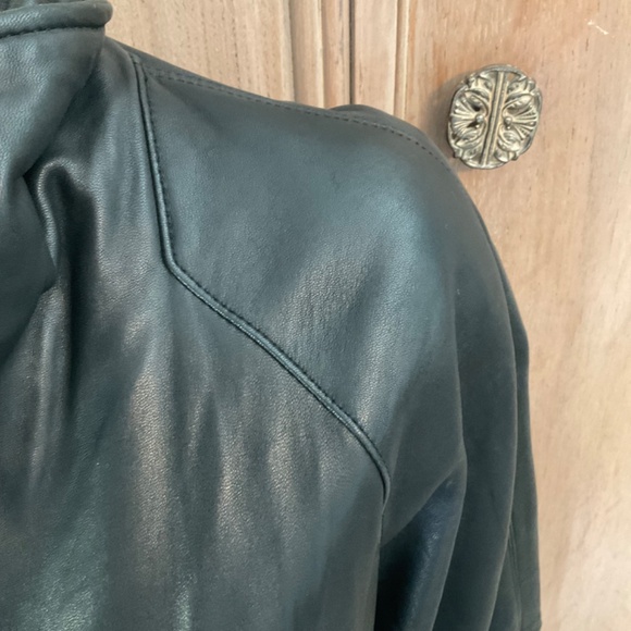 90's VTG Hailey soft LeatherJacket Black Long Drawstring Zip Coat Oversize XS - Picture 6 of 16